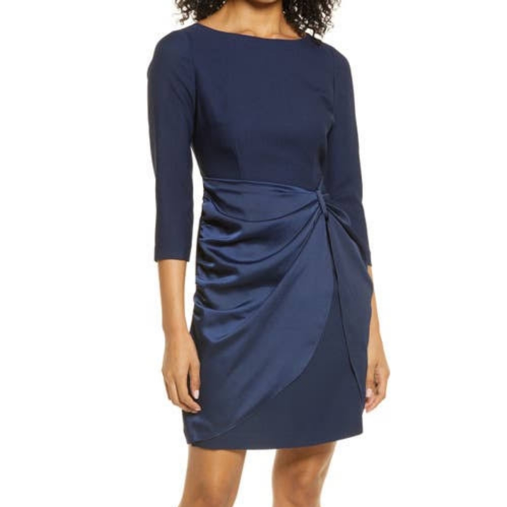 Eliza J Navy Ruched Dress NWOT